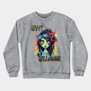 Spooky Zombie Girl Happy Halloween Crewneck Sweatshirt